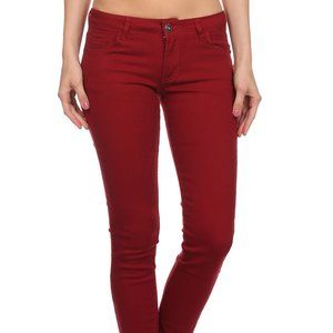 Burgundy low rise skinny jeans